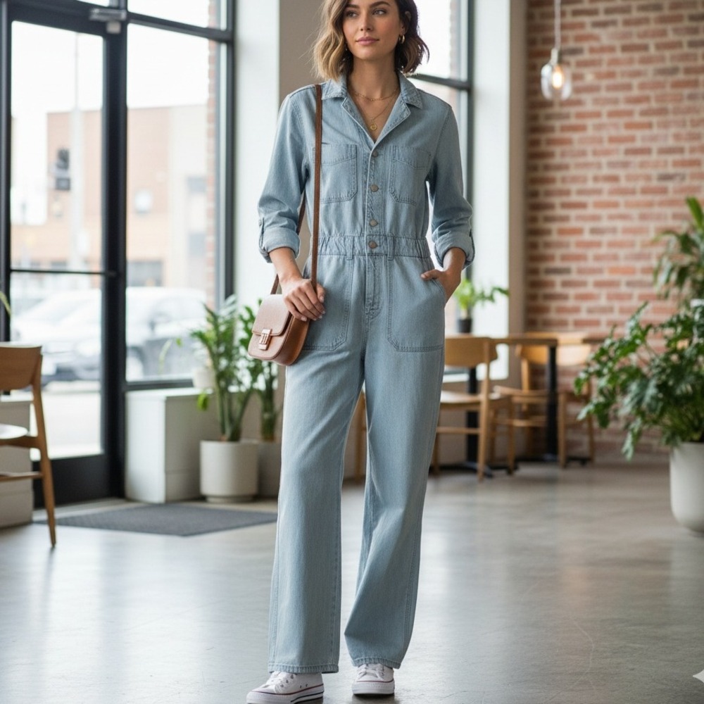Universal Thread Womens Denim Utility Jumpsuit Size 6 Light Wash Cotton Lyocell